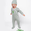 Side Snap Baby Onesie - Green Stripe W/ Bean Embroidery